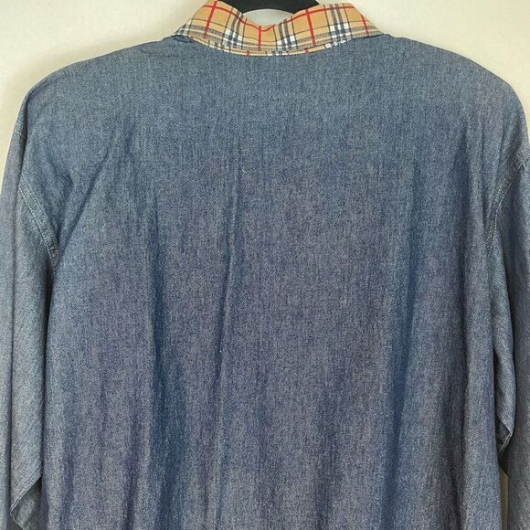Vintage Embroidered Shirt Denim Blue Plaid Collar Button Front Long Sleeve XL - Picture 15 of 16